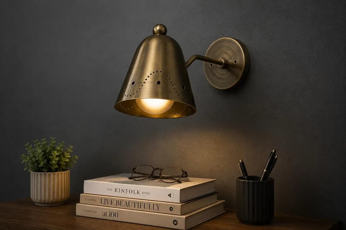 Handcrafted brass mid century cone-shade wall sconce (ALK-053) - image 1