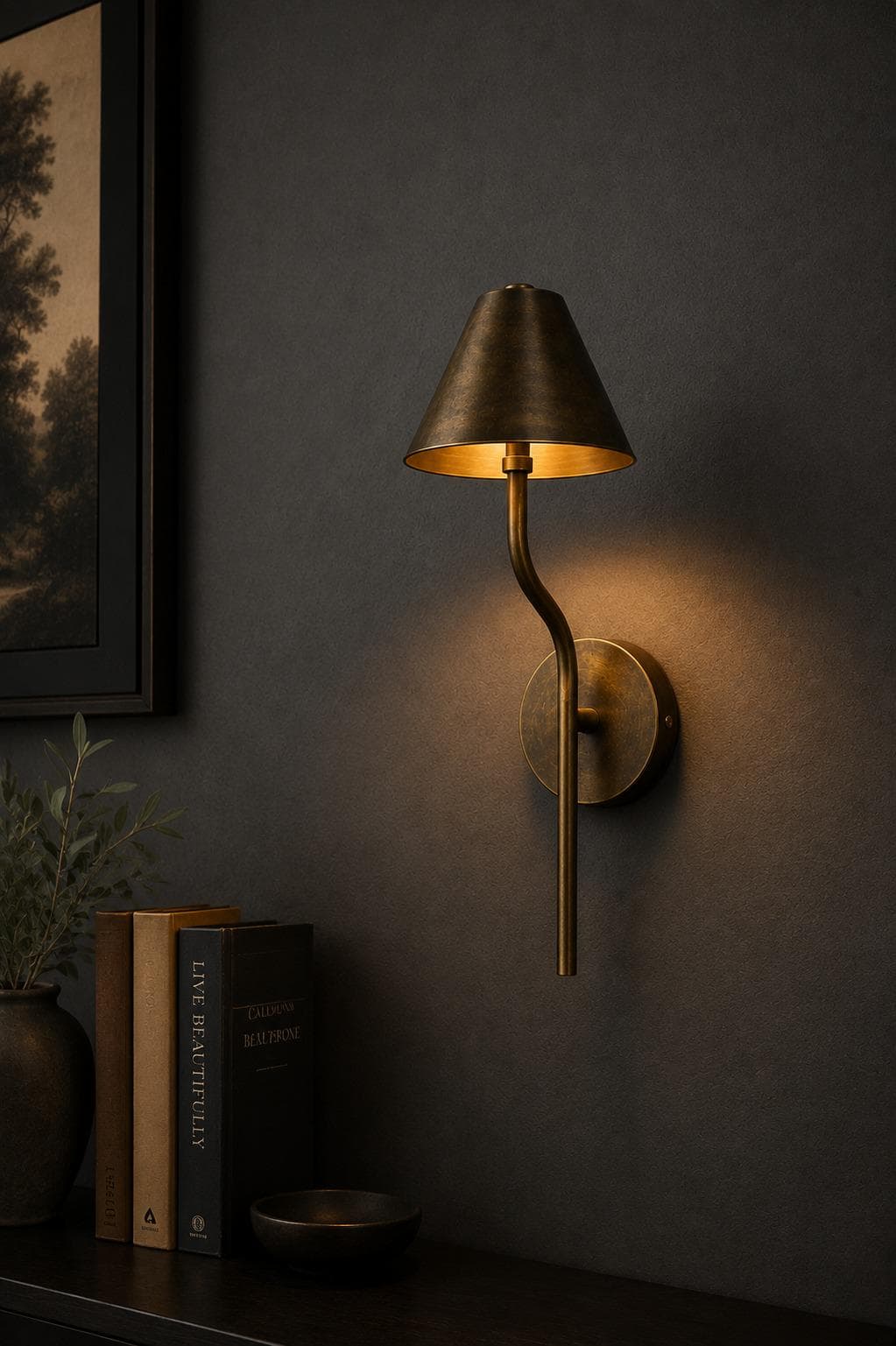 Antique brass bedside reading wall sconce in solid brass — image 1 of 8