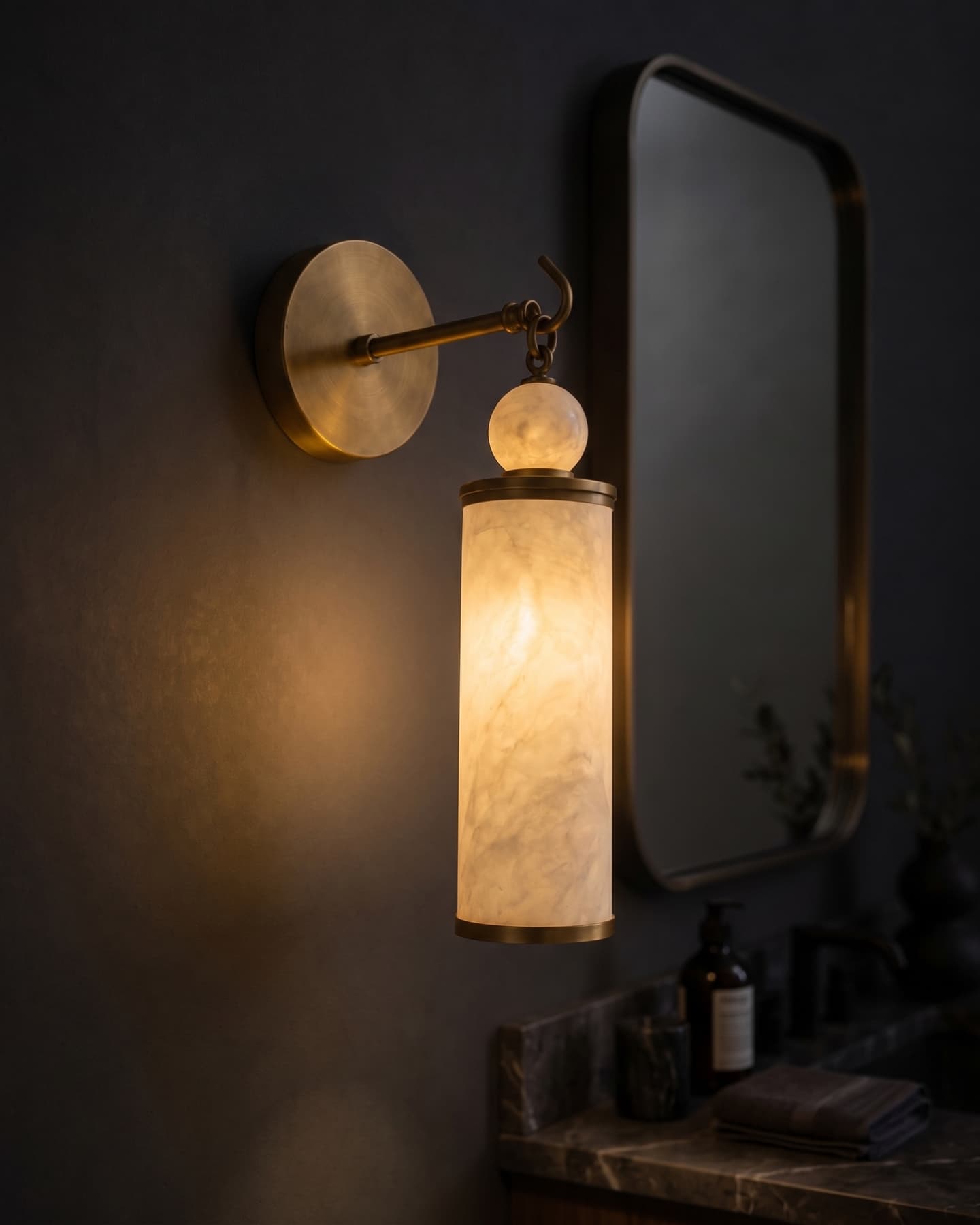 ArtLoka Modern Alabaster Cylinder Sconce | Solid Brass Vanity Light, Minimalist Marble L (ALK-006) - image 1