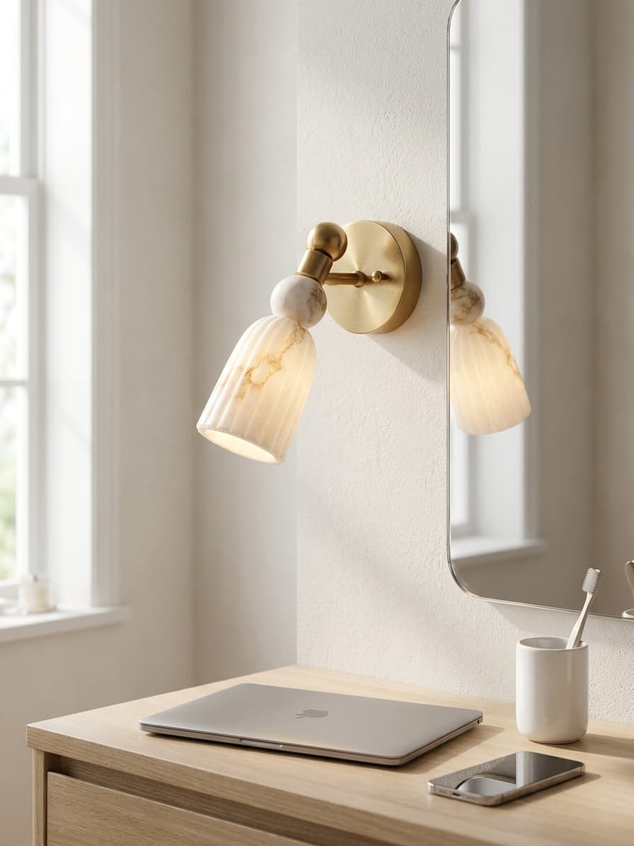 ArtLoka Handcrafted Alabaster Marble Sconce | Antique Brass Wall Light, Modern Vanity La (ALK-008) - image 1