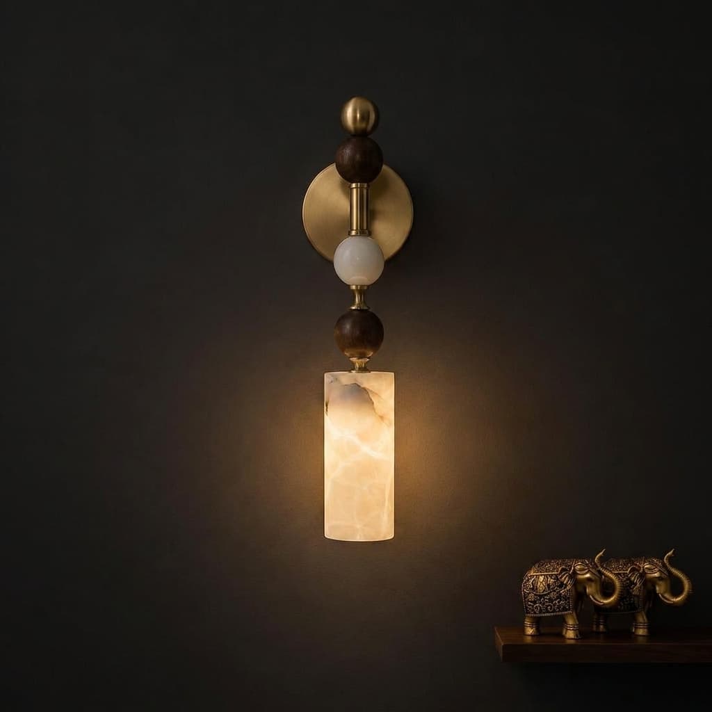 ArtLoka Handmade Alabaster Marble Brass Wall Sconce | Mid Century Modern Lamp Ligthing (ALK-010) - image 1