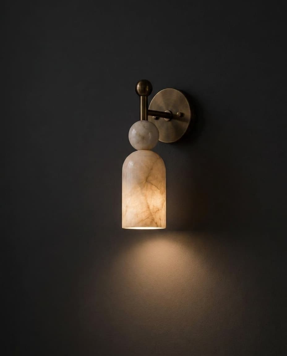 ArtLoka Handmade Alabaster Marble Sconce – Solid Brass Modern Wall Light Fixture (ALK-012) - image 1
