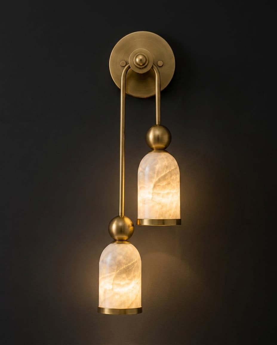 ArtLoka Handcrafted Alabaster Stone Brass Wall Sconce | Modern Luxury Ambient Lighting F (ALK-016) - image 1