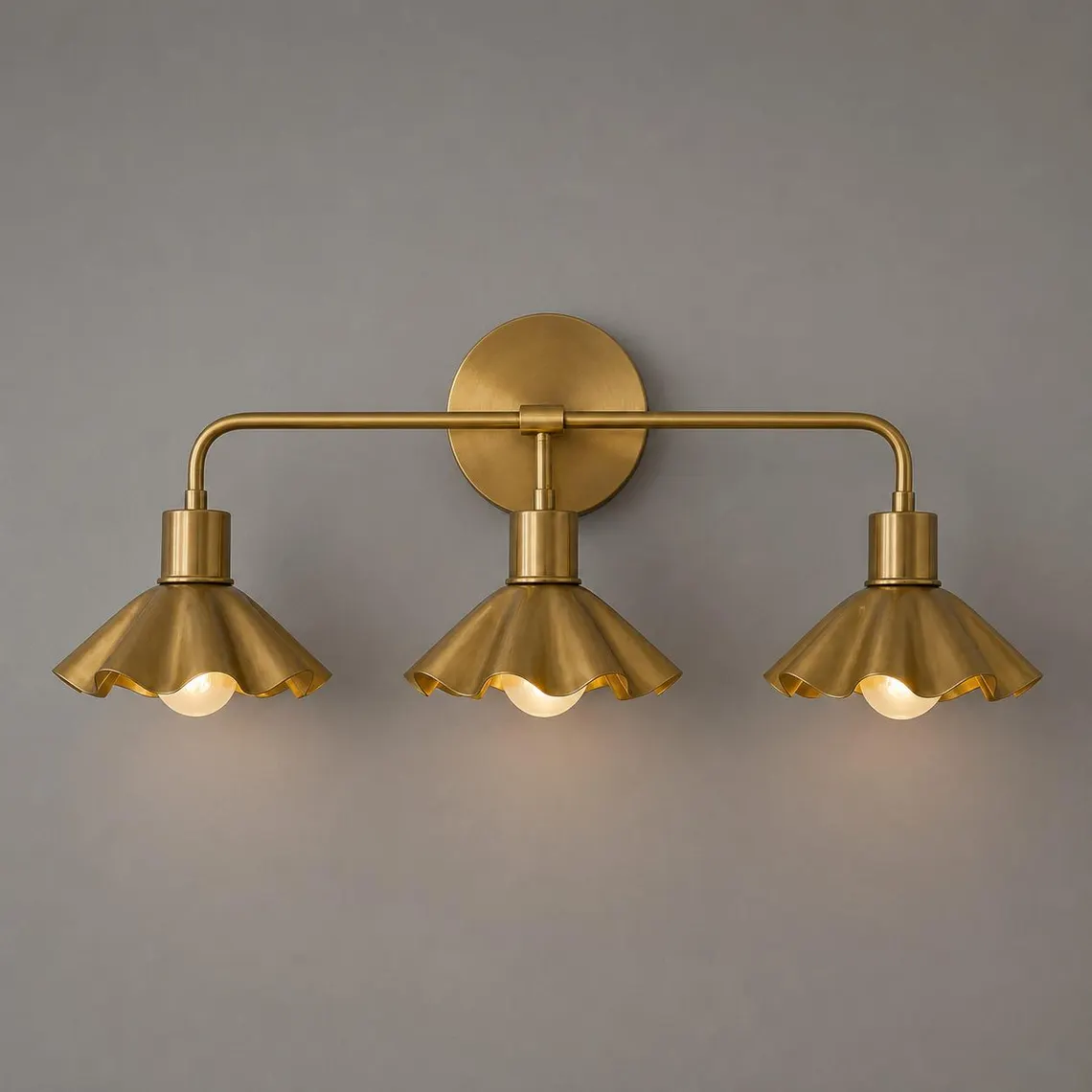 3-light brass ruffle-shade vanity wall sconce (ALK-042) - image 1
