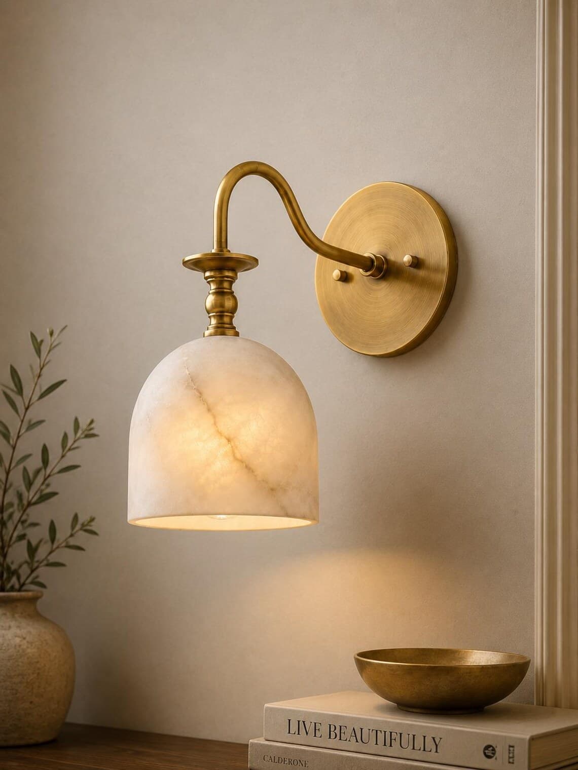 Raw brass alabaster handmade wall sconce (ALK-050) - image 1